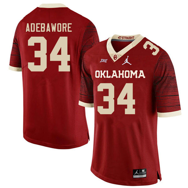 Oklahoma Sooners #34 Adepoju Adebawore College Football Jerseys Stitched-Retro